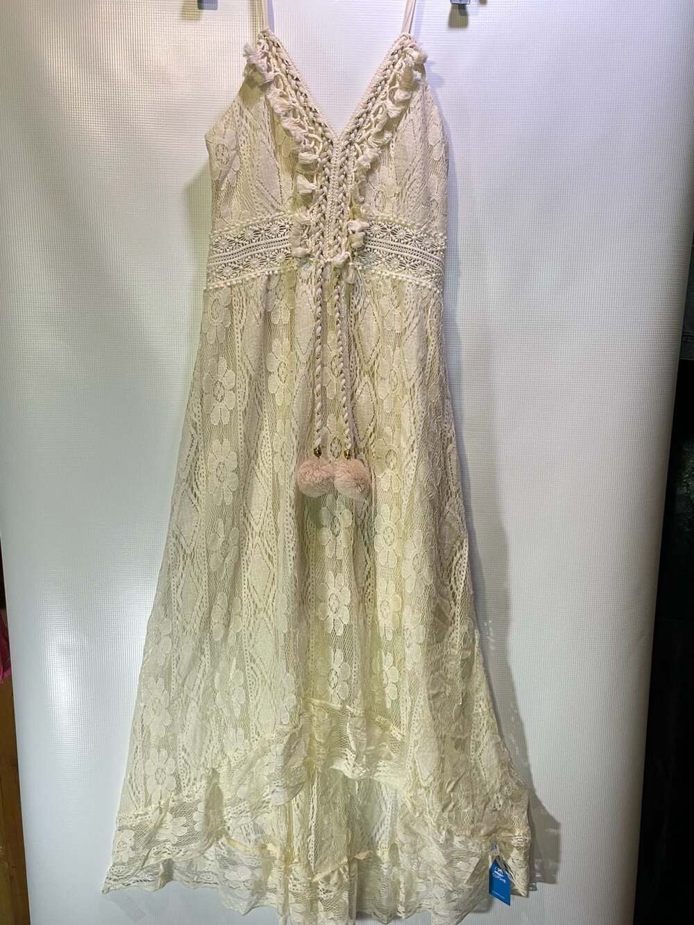 Cupshe Boho Lace Dress with Tassels and Pom Poms